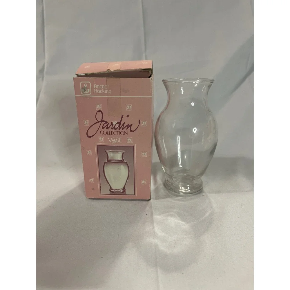 Anchor‎ Hocking Jardin Collection Clear Glass Vase 3100/336 Vintage NIB Made USA